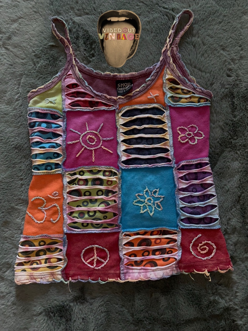 Boho Patchwork Cutout Tank Top - Multicolor